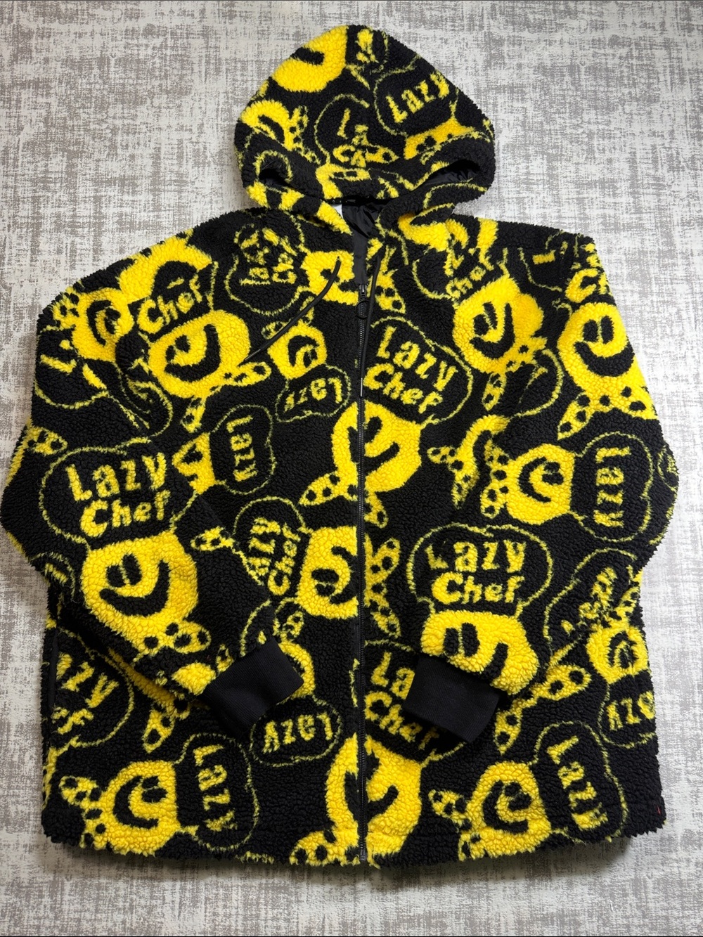 Lazy Oaf + Lazy Chef Zip smiley Sherpa Fleece  sz XL Unisex 30.5X28.5PTP